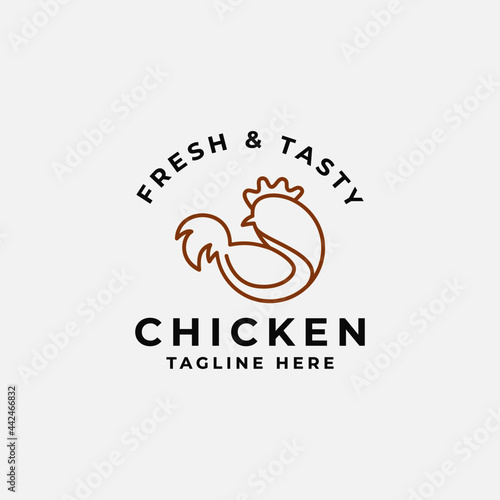 minimalist chicken logo, rooster logo template vector with vintage retro hipster style for restaurant in minimal icon label design