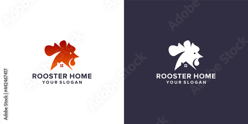 rooster with home logo design