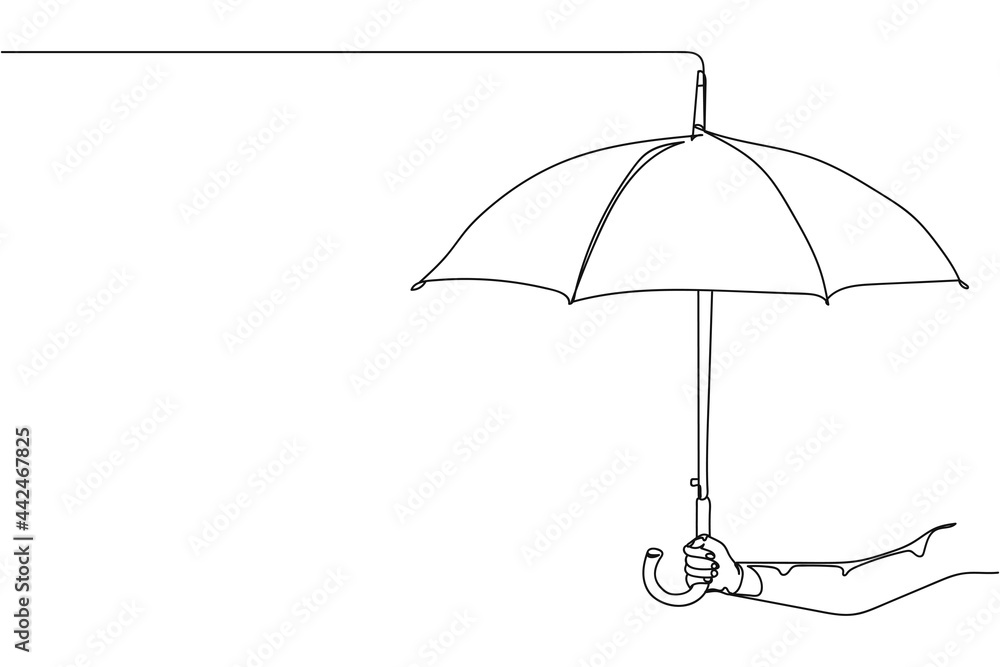 Continuous one line of hand holding umbrella in silhouette on a white