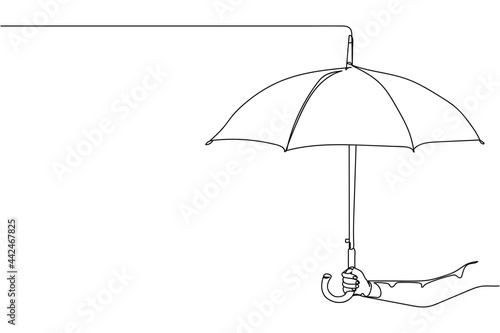 Continuous one line of hand holding umbrella in silhouette on a white background. Linear stylized.Minimalist.