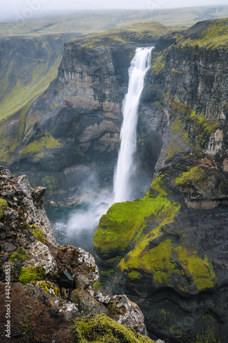Haifoss waterfall in Iceland - one of the highest waterfall in Iceland  popular tourist destination.