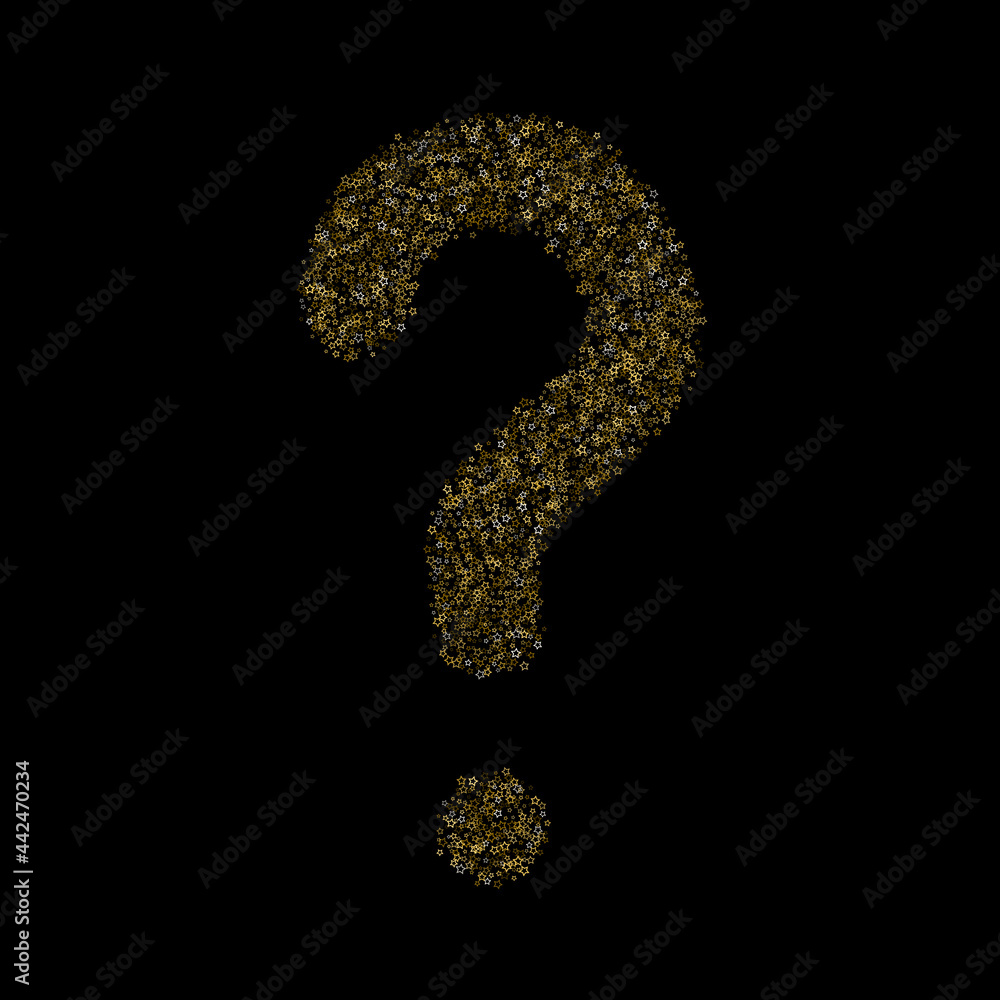 Naklejka premium Question mark Gold Glitter Stars. Luxury Confetti.
