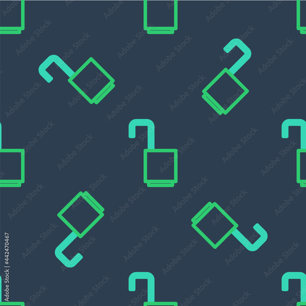 Line Open padlock icon isolated seamless pattern on blue background. Opened lock sign. Cyber security concept. Digital data protection. Vector Line Open padlock icon isolated seamless pattern on blue background. Opened lock sign. Cyber security concept. Digital data protection. Vector