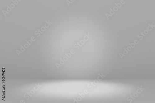 Blank white gradient background with product display. Empty studio with room floor or white backdrop. 3D rendering