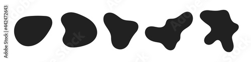 Random abstract liquid organic black irregular blotch shapes flat style design fluid vector illustration set banner simple shape template for presentation design, flyer, isolated on white background.