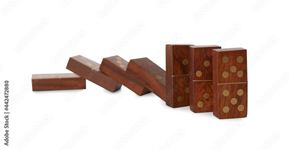 Wooden domino tiles on white background. Board game Wooden domino tiles on white background. Board game