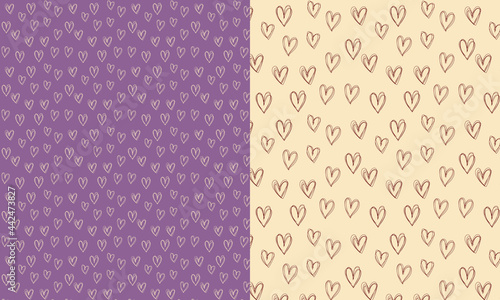 Heart vector pattern beige and purple background. Happy Valenines day