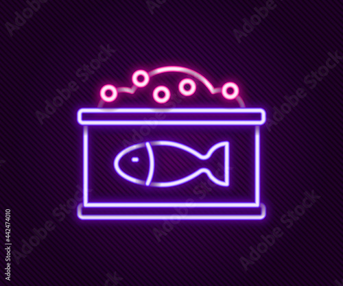 Glowing neon line Tin can with caviar icon isolated on black background. Colorful outline concept. Vector