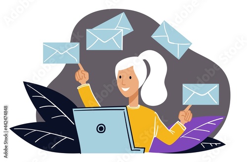 Secretary with correspondence envelops in office
