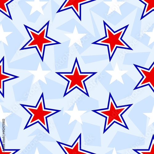 Patriotic seamless pattern with stars red, blue, white colors of American flag. 4th of july concept