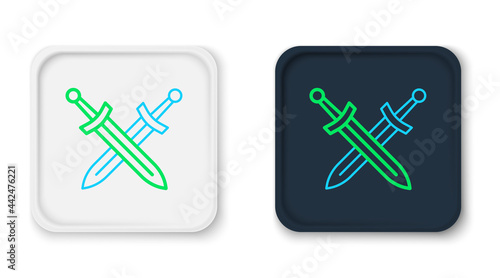 Line Crossed medieval sword icon isolated on white background. Medieval weapon. Colorful outline concept. Vector