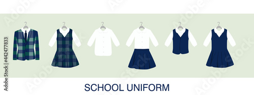 Fotografie, Obraz School or College Uniforms on Hangers. Kids Clothes Vector Set