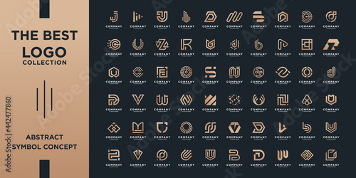 Mega logo collection, Abstract design concept for branding with golden gradient.	