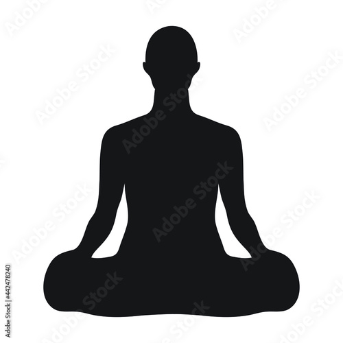 Yoga pose silhouette vector illustration isolated on white background. Meditation yoga icon. Yoga pose. Sitting posture.