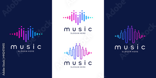 Pulse music player logo element. Logo template electronic music, equalizer, store, audio wave logo concept.