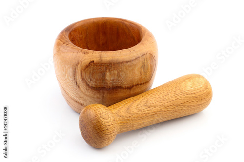 Canvastavla Wooden mortar and pestle isolated.