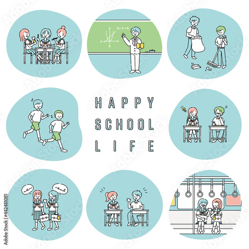 学校生活の人物イラストセット