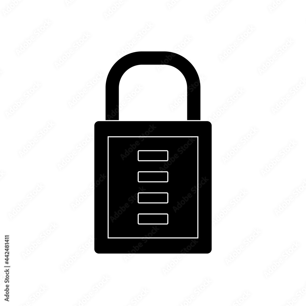 The silhouette of the combination lock is black on a white background. The silhouette of the combination lock is black on a white background.