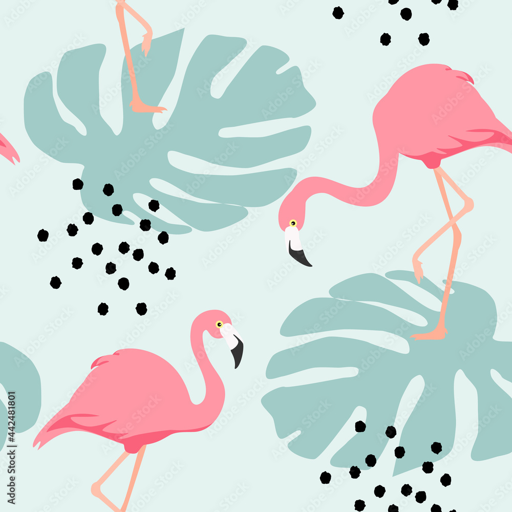 Fototapeta premium Tropical seamless flamingo pattern.