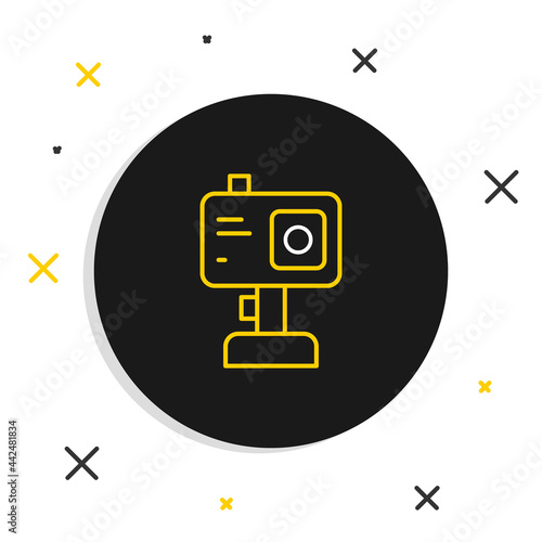 Line Action extreme camera icon isolated on white background. Video camera equipment for filming extreme sports. Colorful outline concept. Vector