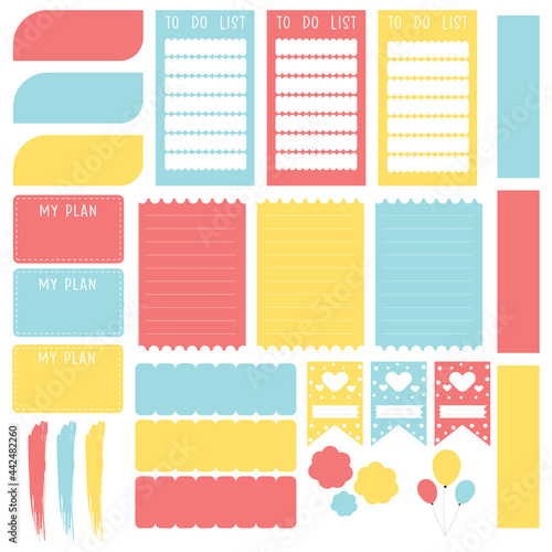Sticky note. Cute paper notes. Stationary set. Scrapbook notes and cards.Printable planner stickers. To Do List note. Template for your message. Decorative planning element. Vector illustration.