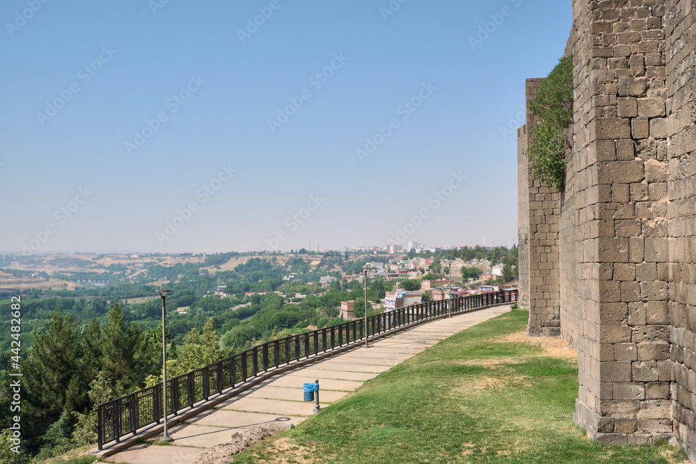 Fototapeta premium Diyarbakir Fortress walls and Hevsel Gardens. Sur, Diyarbakir, Turkey. UNESCO World Heritage Site
