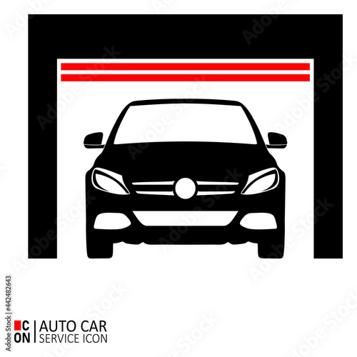 Vehicle in garage. Vector image of car service icon. Conception of automobiles.