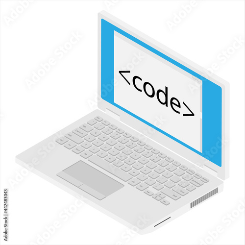 Laptop coding concept. Web developer, design, programming. Laptop screen code