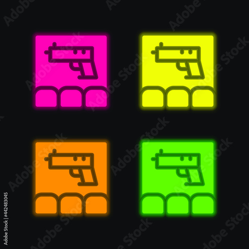 Action Movie four color glowing neon vector icon