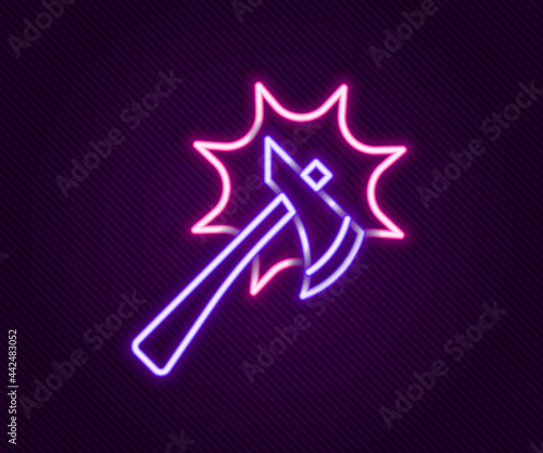 Glowing neon line Firefighter axe icon isolated on black background. Fire axe. Colorful outline concept. Vector