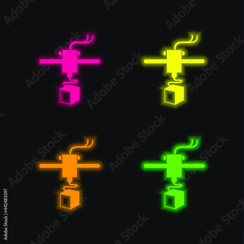 3d Printer Variant four color glowing neon vector icon