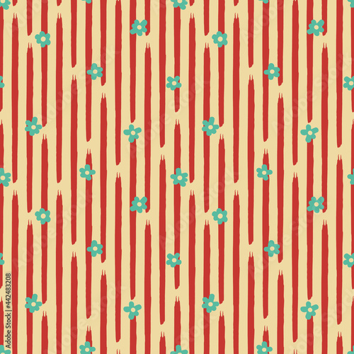 Vector green flowers striped yellow repeat pattern