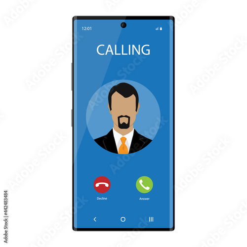 Smartphone with incoming Phone Call Screen User Interface. Communication concept