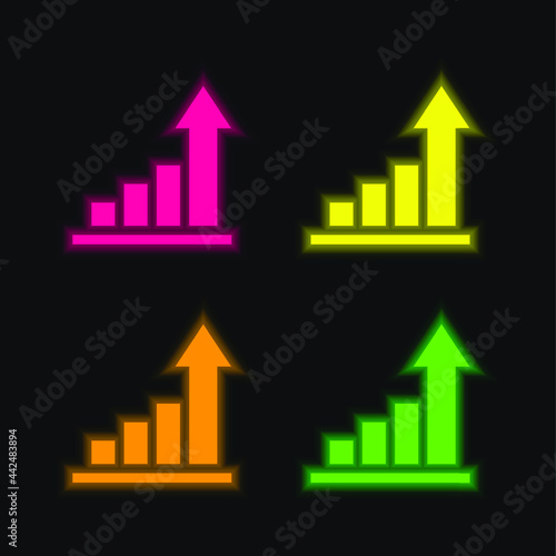 Analytics four color glowing neon vector icon