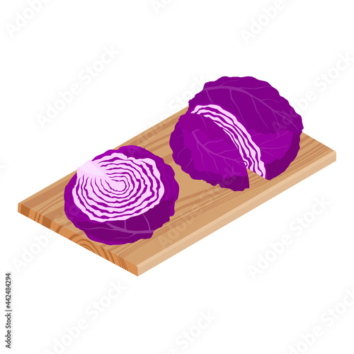 Cabbage and cutted cabbage on wooden chopping board