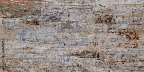 wood texture with floral seamless pattern background.digital wall tiles or wallpaper design
