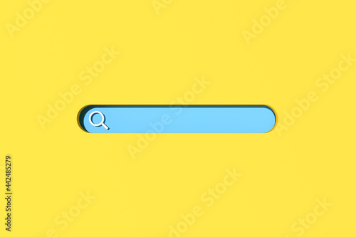 3d rendering of blank search bar on yellow background. Minimal scene of internet searching.