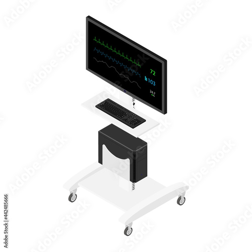 Hospital Vital signs monitor isometric view isolated on white background