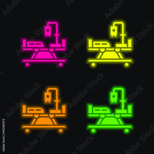 Bed four color glowing neon vector icon