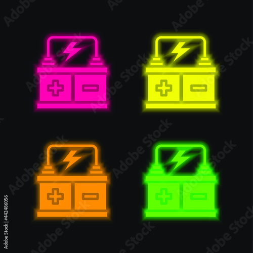 Battery four color glowing neon vector icon