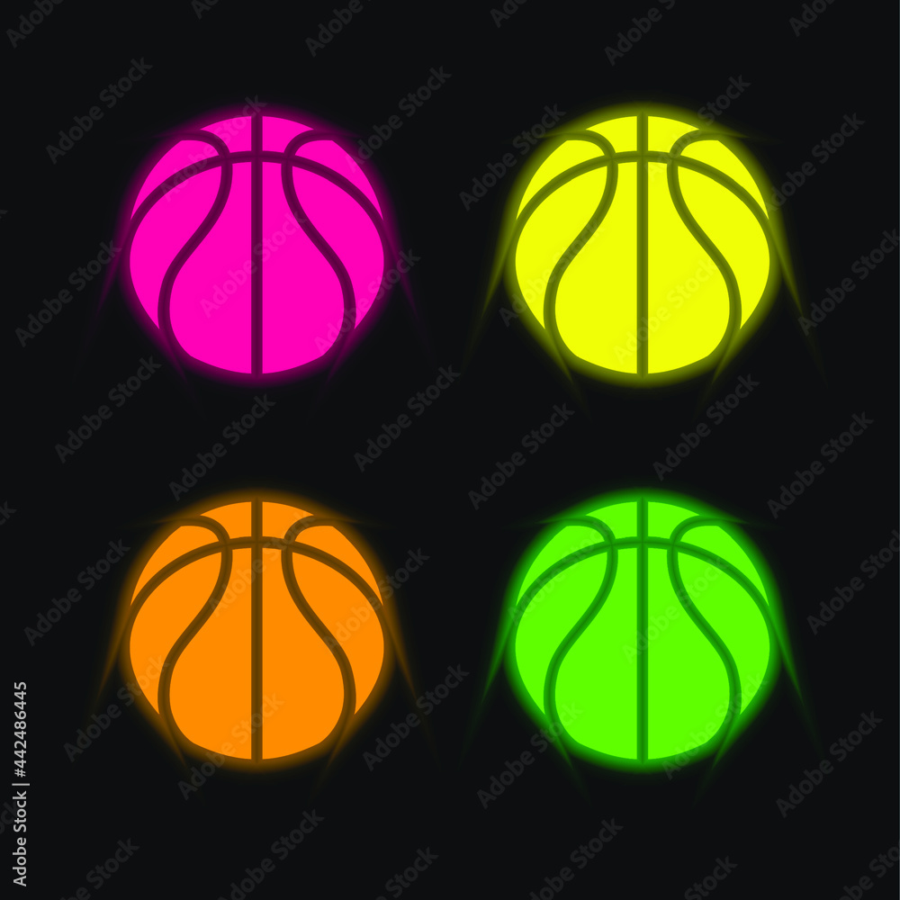 Obraz premium Basketball four color glowing neon vector icon