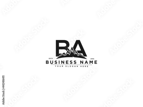 Letter BA Logo, mountain ba logo icon vector for river forest hill landscape silhouette image design