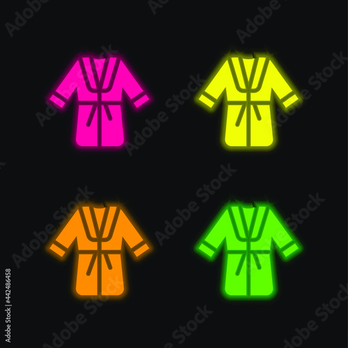 Bathrobe four color glowing neon vector icon