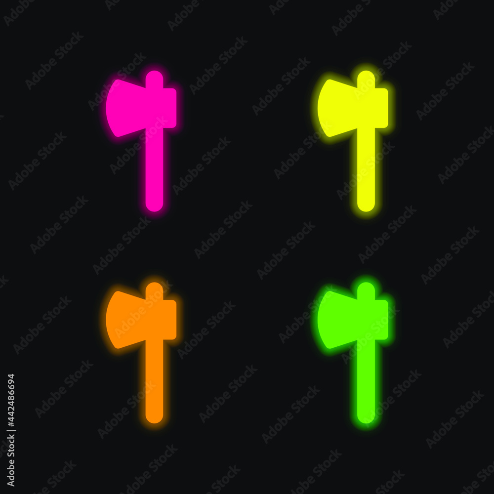 Obraz premium Axe four color glowing neon vector icon