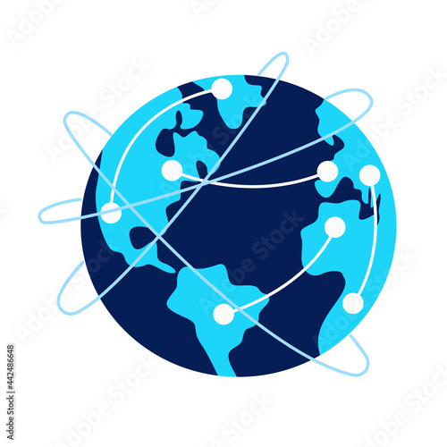 The globe is blue and the geolocation points are on it.