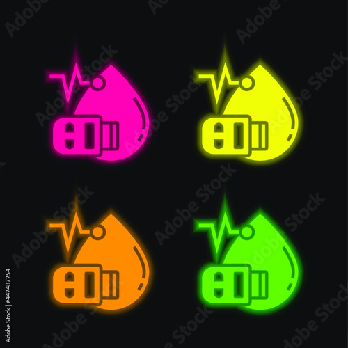 Blood Test four color glowing neon vector icon