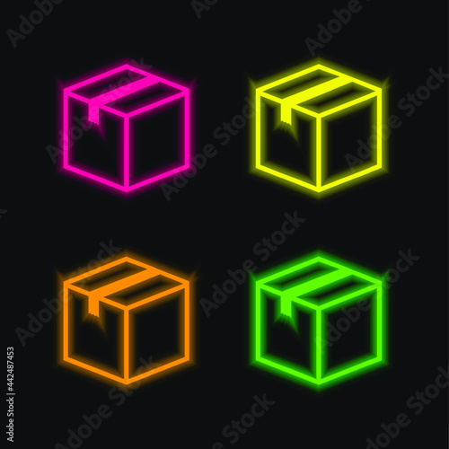 Box Closed four color glowing neon vector icon