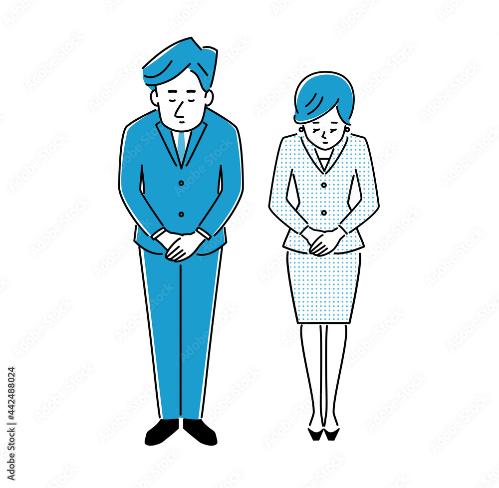 お辞儀をするスーツの男女のイラスト素材 全身 Stock Vector Adobe Stock