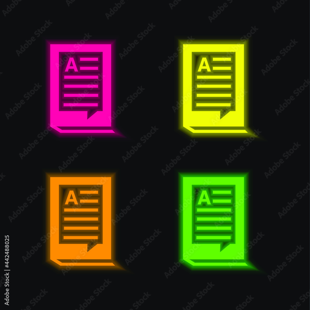 Book Closed With Text four color glowing neon vector icon Book Closed With Text four color glowing neon vector icon