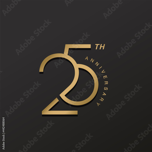 25th anniversary celebration logotype with elegant number shiny gold design photo